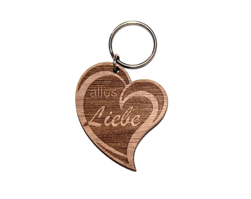Schlüsselanhänger aus einem Nussholzherz "Alles Liebe"