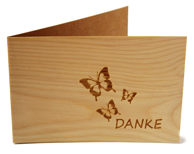 Holz Grußkarte aus Zirbenholz faltbar Dankeskarte