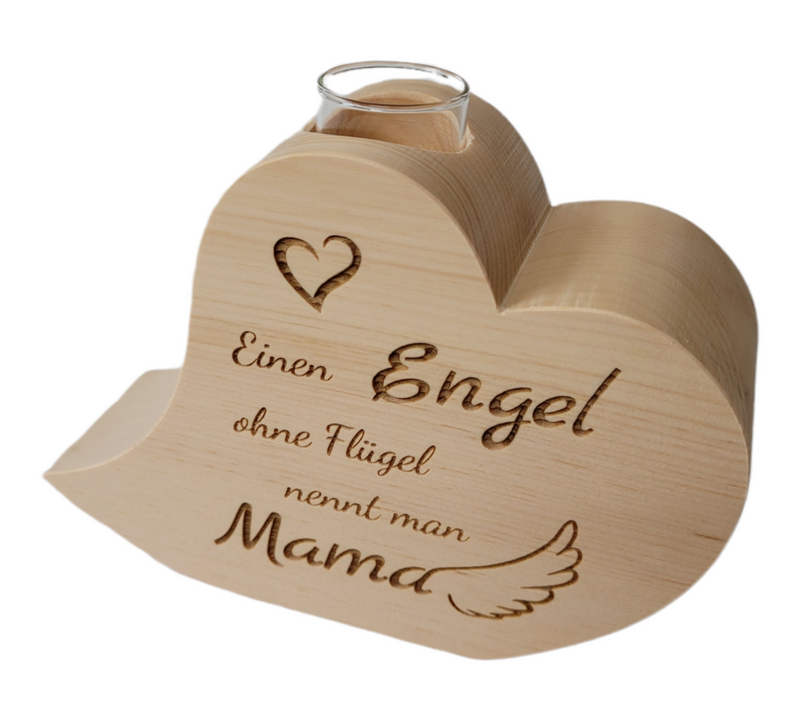 Zirbenherz Vase "Mama Engel"