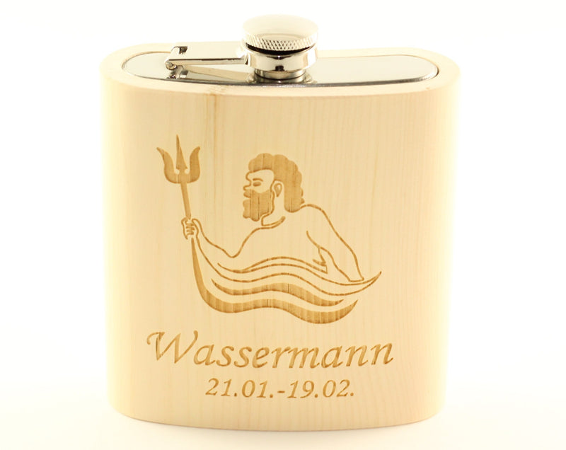 Holz-Flachmann aus Zirbe "Wassermann"