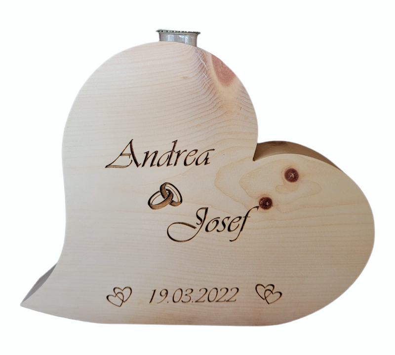 Zirbenherz Vase Wunschgravur Hochzeit