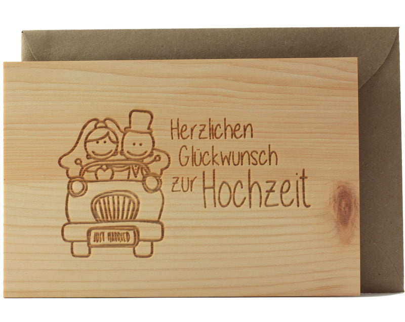 Holz Grußkarte aus Zirbenholz faltbar "zur Hochzeit"