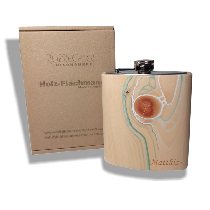 Holz-Flachmann bemalt mit Verpackung