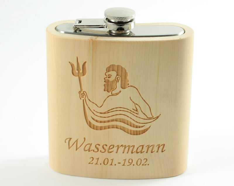 Holzflachmann aus Zirbe "Wassermann"