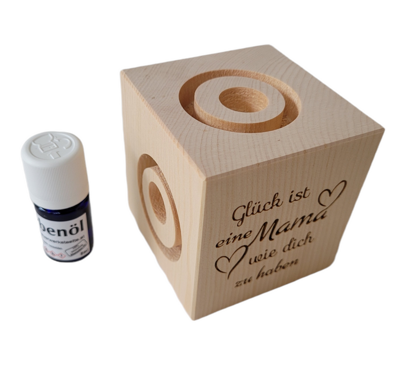 Würfel aus Zirbenholz mit ätherischem Öl "Mama Glück"