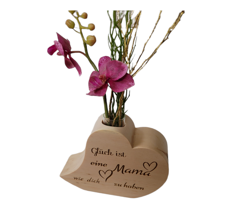 Zirbenherz Vase "Mama Glück"