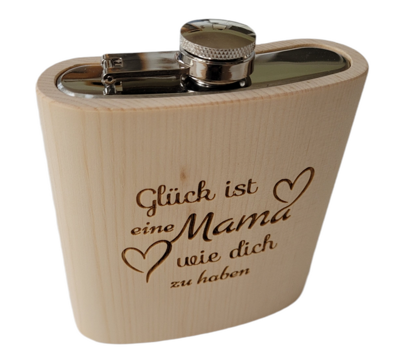 HolzFlachmann aus Zirbe "Mama Glück"