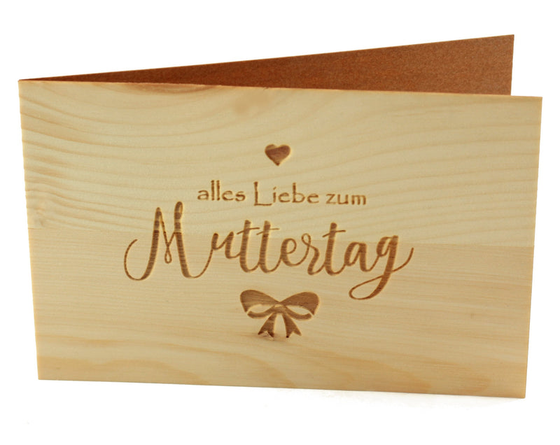 Holz Grußkarte aus Zirbenholz faltbar "Alles Liebe zum Muttertag"
