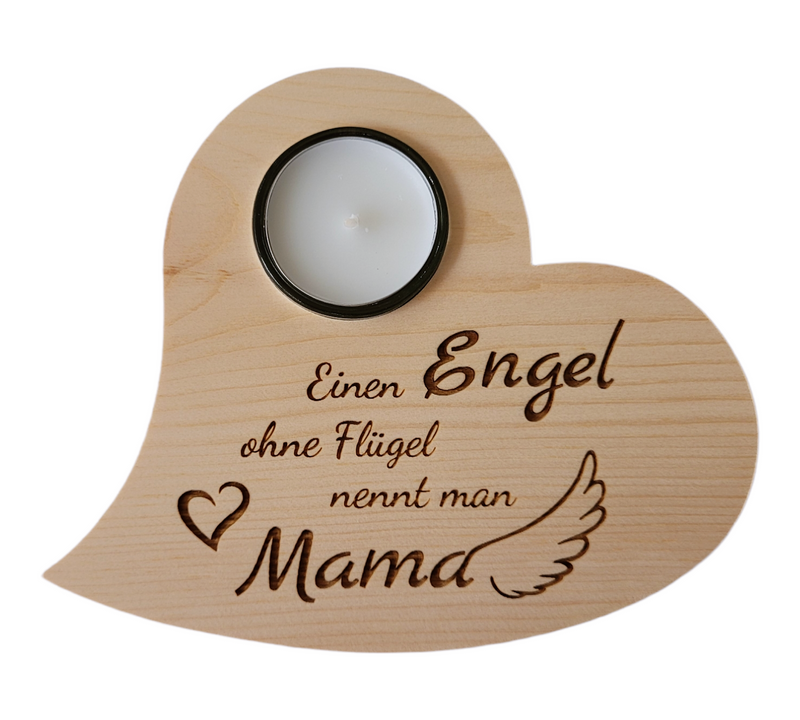 Zirbenherz Teelichthalter "Mama wie Engel"