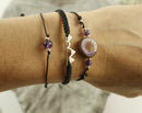 Kronenchakra-Armband – Naturlieb® Holzschmuck, violett bemalte Astscheibe | Amethyst oder Bergkristall, handgefertigt