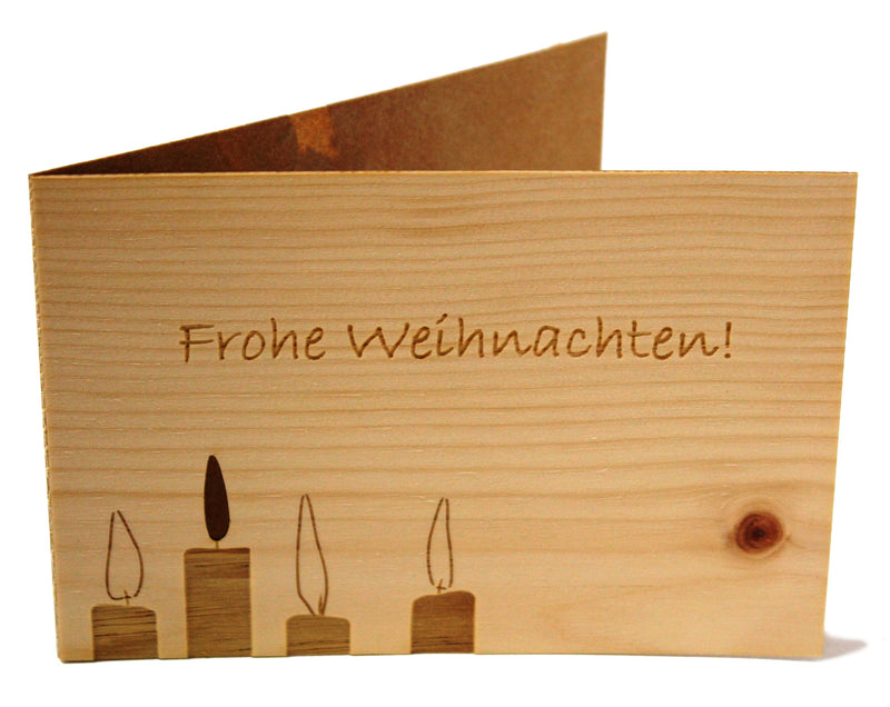 Weihnachtskarte aus Zirbenholz mit Kerzen